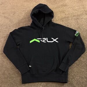 RLX Ralph Lauren Black Hoodie with Green and White Accents